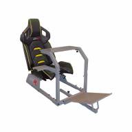 GTAF Model Racing Simulator Cockpit Silver Frame with Black/Yellow Pista Adjustable Leatherette Racing Seat & Single/Triple Standard Monitor Stand