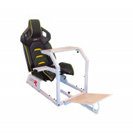 GTAF Model Racing Simulator Cockpit White Frame with Black/Yellow Pista Adjustable Leatherette Racing Seat Single/Triple Standard Monitor Stand