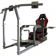 GTA Pro Model Racing Simulator Cockpit Silver Frame with Black/Blue Pista Adjustable Leatherette Racing Seat & Single/Triple Standard Monitor Stand
