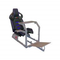 GTA Model Racing Simulator Cockpit Silver Frame with Black/Blue Pista Adjustable Leatherette Racing Seat