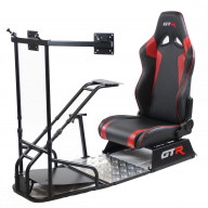 GTSF Model Racing Simulator Cockpit Black Frame with Black/Red Pista Adjustable Leatherette Racing Seat & Single/Triple Standard Monitor Stand