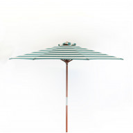 Classic Wood 9 ft Round Market Umbrella - Soft Teal/Ivory Stripe