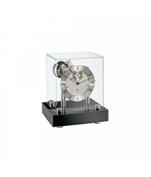 CHIGWELL, Perfect for executives. The Chigwell is a modern glass cased clock on a glossy black base. The nickel plated movement plays Westminster chimes on polished bells.