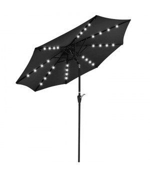 9ft Solar LED Outdoor Market Tilt Patio Umbrella Black Color