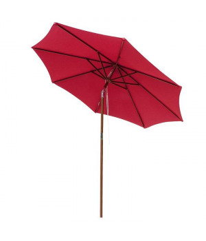 9 ft 8-Rib Patio Outdoor Wooden Tilt Umbrella Red Color