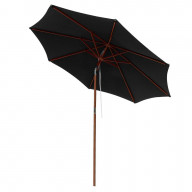9 ft 8-Rib Patio Outdoor Wooden Tilt Umbrella Black Color