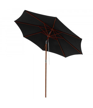 9 ft 8-Rib Patio Outdoor Wooden Tilt Umbrella Black Color