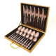 1010 -24pcs set rose gold cutlery with wooden box(table knife,table fork,table spoon,tea spoon each 6pcs and with woodenbox )