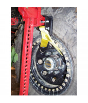 Hi-Lift Wheel attachment strap: Nylon coated hooks; 5000lbs lifting capacity; Hi-Lift attachment; Hooks into rim spokes