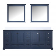 Dukes 84 in. W x 22 in. D Navy Blue Double Bath Vanity, White Quartz Top, and 34 in. Mirrors