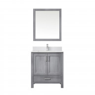 Jacques 30 in. W x 22 in. D Distressed Grey Bath Vanity, White Quartz Top, Faucet Set, and 28 in. Mirror