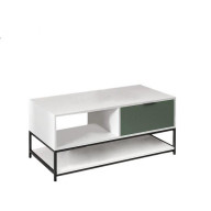 Watson White and Green Wood Coffee Table Steel Frame with Shelves and Drawer