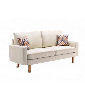 Bahamas Beige Linen Sofa with 2 Throw Pillows