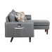 Mia Gray Sectional Sofa Chaise with USB Charger & Pillows