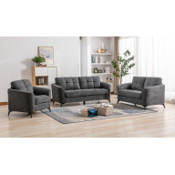 Callie Gray Linen Fabric Sofa Loveseat Chair Living Room Set