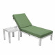 LeisureMod Chelsea Modern Outdoor Weathered Grey Chaise Lounge Chair With Side Table & Cushions