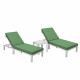 LeisureMod Chelsea Modern Outdoor Weathered Grey Chaise Lounge Chair Set of 2 With Side Table & Cushions