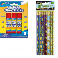 10pk iTudes Silly Face #2 Pencils w/ Eraser & 3pk 8g (.282 Oz) Washable Glue Stick - Blister Card