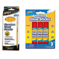 20pk #2 HB Yellow Pencils with Pink Eraser & 3pk 8g (.282 Oz) Washable Glue Stick - Blister Card