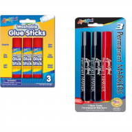 3pk Chisel Tip Permanent Ink Broadline Markers, Non-Toxic & 3pk 8g (.282 Oz) Washable Glue Stick - Blister Card