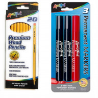 3pk Chisel Tip Permanent Ink Broadline Markers, Non-Toxic & 20pk #2 HB Yellow Pencils with Pink Eraser