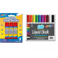 10pk Liquid Chalk Markers - Assorted Colors & 3pk 8g (.282 Oz) Washable Glue Stick - Blister Card