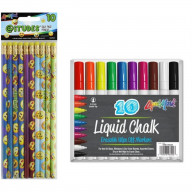 10pk Liquid Chalk Markers - Assorted Colors & 10pk iTudes Silly Face #2 Pencils w/ Eraser