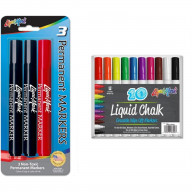 10pk Liquid Chalk Markers - Assorted Colors & 3pk Chisel Tip Permanent Ink Broadline Markers, Non-Toxic