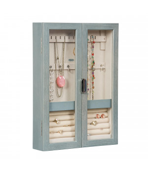 Mele and Co Leia Hanging Jewelry Cabinet in Oceanside Grey Finish