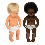 Miniland 15'' Anatomically Correct Baby Doll, African Girl and Caucasian Boy