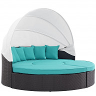 Convene Canopy Outdoor Patio Daybed - Espresso Turquoise