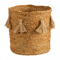 12.5 Boho Chic Natural Hand-Woven Jute Basket with Tassels