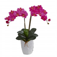 Double Phalaenopsis Orchid Artificial Arrangement in White Vase