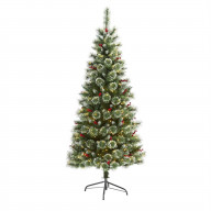 6 Frosted Swiss Pine Artificial Christmas Tree with 300 Clear LED Lights and Berries