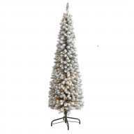6 Flocked Pencil Artificial Christmas Tree with 300 Clear Lights and 438 Bendable Branches
