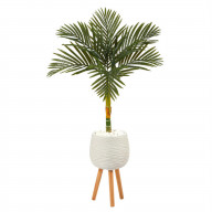 4.5 Golden Cane Artificial Palm Tree in White Planter with Stand