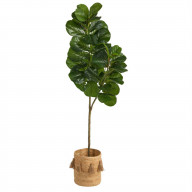 5.5 Fiddle Leaf Fig Artificial Tree in Handmade Natural Jute Planter with Tassels