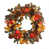 26 Autumn Persimmon and Pinecones Artificial Fall Wreath