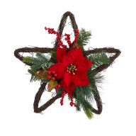 16 Holiday Christmas Poinsettia Star Twig Wreath
