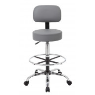 Boss Be Well Medical Spa Professional Adjustable Drafting Stool with Back and Removable Foot Rest Grey