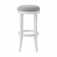 New Ridge Home Goods Avery 30in. Bar-Height Wood Backless Barstool with Upholstered Grey Swivel Seat, White Frame