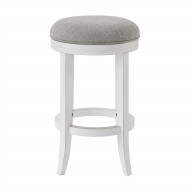 New Ridge Home Goods Avery 25in. Counter-Height Wood Backless Barstool with Upholstered Grey Swivel Seat, White Frame