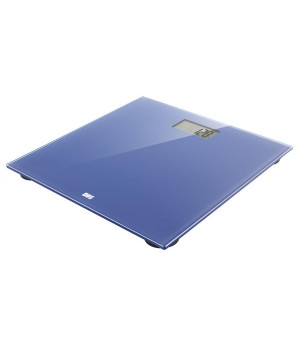 Simple bathroom scale with a pleasant blue glass platform great for measuring body weight.