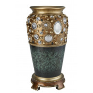 15.75 Tall Sedona Marbleized Footed Decorative Vase, Green with Gold Accents