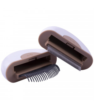 Pet Life 'LYNX' 2-in-1 Travel Connecting Grooming Pet Comb and Deshedder - Large / Brown