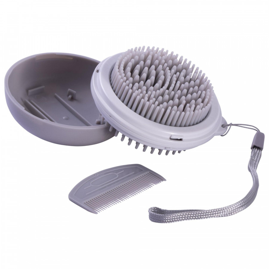 Pet Life 'Bravel' 3-in-1 Travel Pocketed Dual Grooming Brush and Pet Comb - One Size / Grey