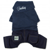 Touchdog Vogue Neck-Wrap Sweater and Denim Pant Outfit- Large/Navy