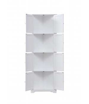 Burnham 4 Tier Contemporary Corner Kitchen Pantry Storage Cabinet, White Wood