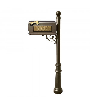 Lewiston Mailbox post system with fluted base, ball finial and 3 cast aluminum personalized address plates , Bronze