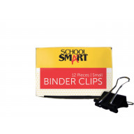 School Smart Binder Clip Set, 3/4 in W, Small, 3/8 in Capacity, Tempered Steel/Nickel Wire, Set of 12